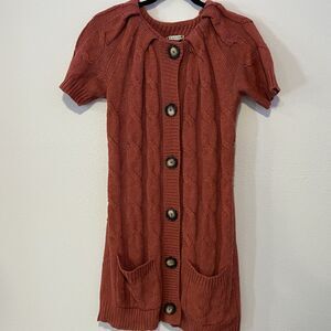 Avalin Cardigan Sweater Small Short Sleeve Cable Knit Button Front Alpaca Pocket